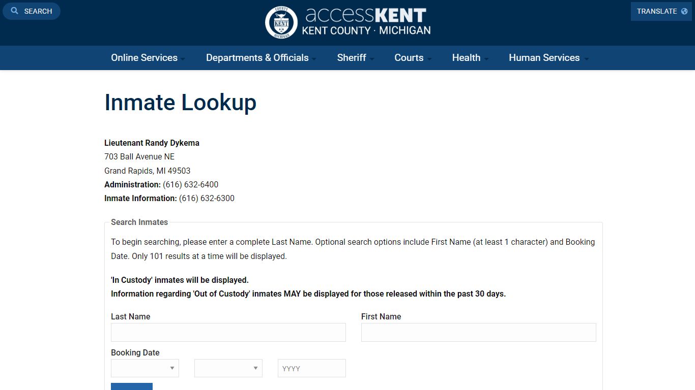 Inmate Lookup | Access Kent - Kent County, Michigan